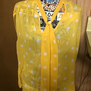 XL Yellow and White polka dot top 7th Ave by New York and Company